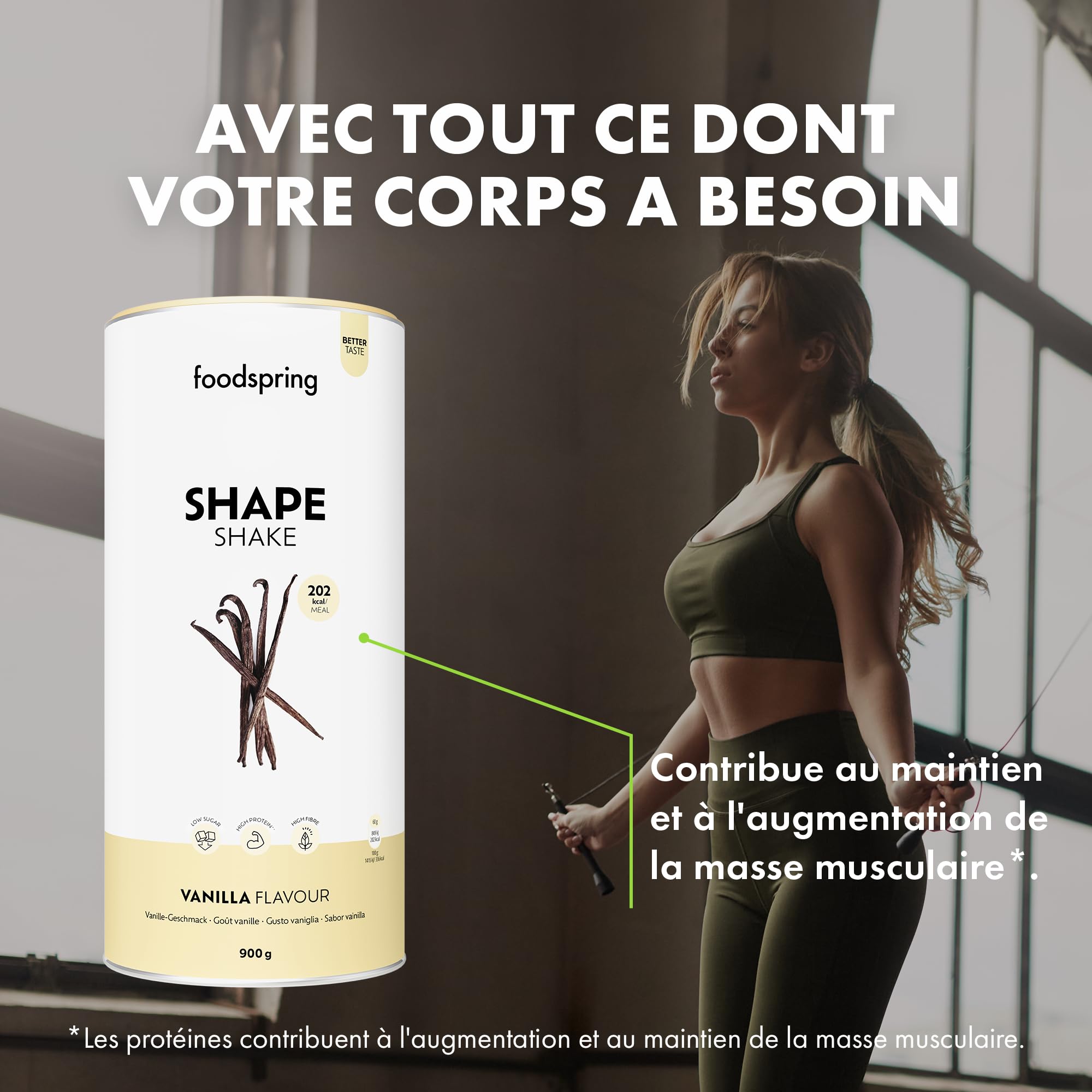 foodspring Shape Shake Vanille - Substitut de repas complet pour le contrôle du poids avec des protéines de qualité supérieure, 202 kcal par portion, sans gluten - nouvelle recette (900g)