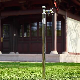 Fuentes Decorativas Exterior, Columna de Agua Independiente para Jardín con Grifo, Decorativa, de Acero Inoxidable, Grifo para Montar en el Suelo(100cm/39in)