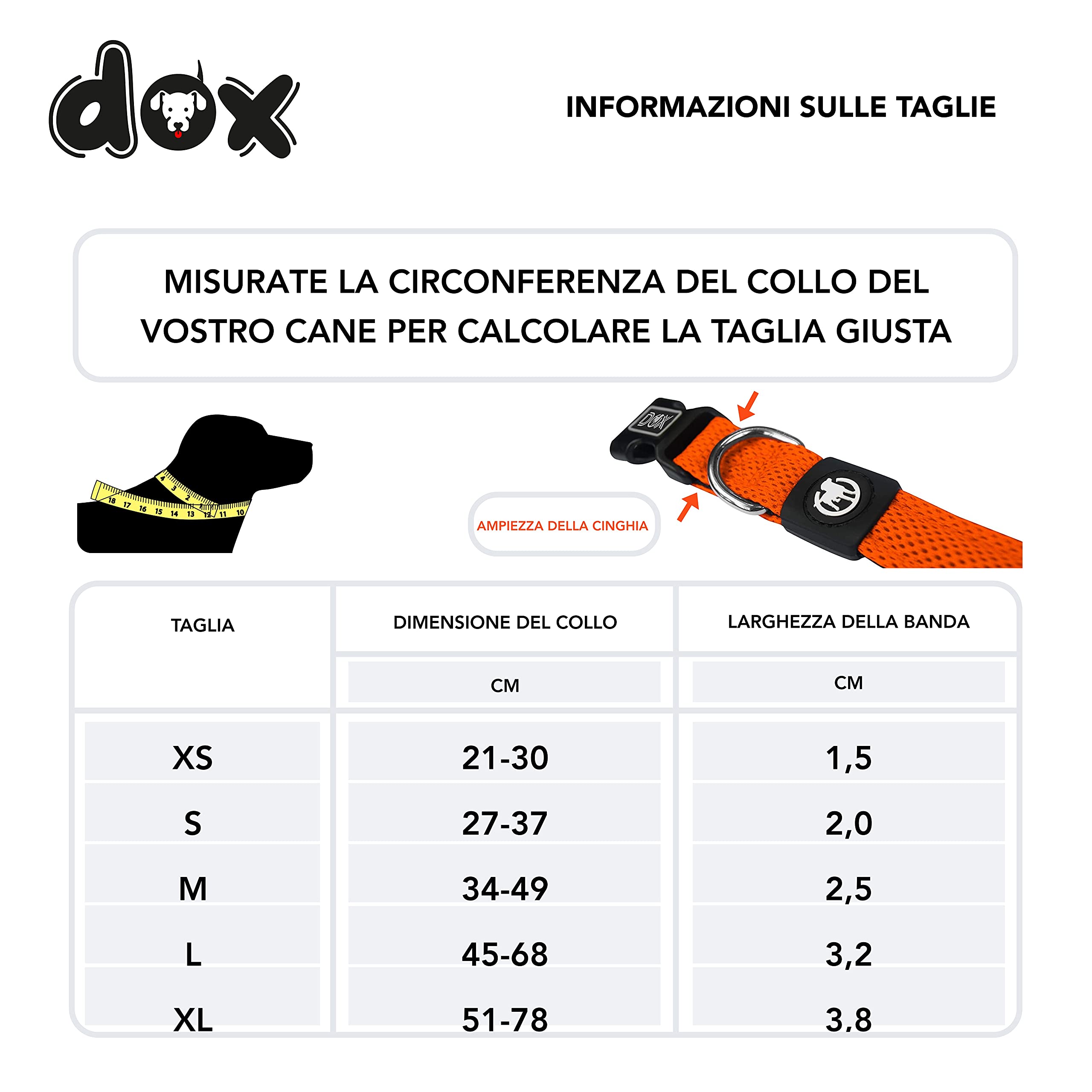 DDOXX Collare Cane Air Mesh, Imbottito, Regolabile | Tanti Colori e Taglie | Per Cani Piccoli Medi e Grandi | Collari per Gatti Cuccioli Taglia Piccola Media Grande | Collarino Gatto | Arancione, L