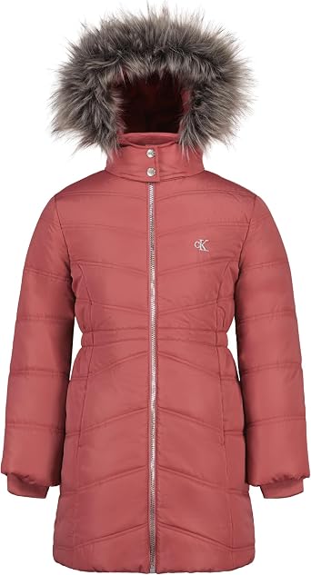 Calvin Klein Girls Hooded Winter Puffer Jacket, Full-length Heavyweight Coat With Fleece Lining