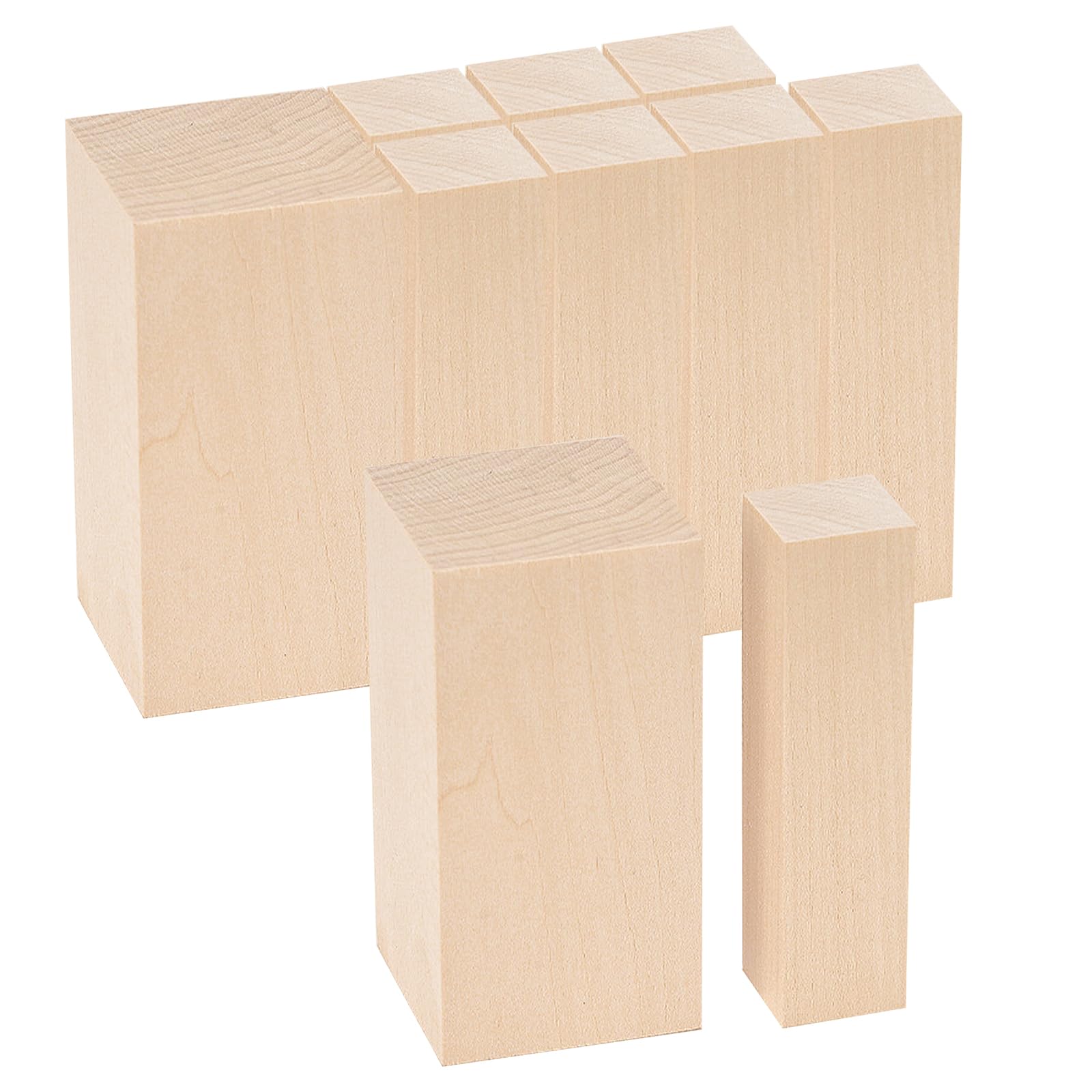 Basswood Carving Blocks, 2 Size Unfinished Wood Blocks Smooth Whittlers Wood Carving Hobby Kit for Beginners Adults Kids, Gift for Hobbyist DIY Fun (10Pcs)