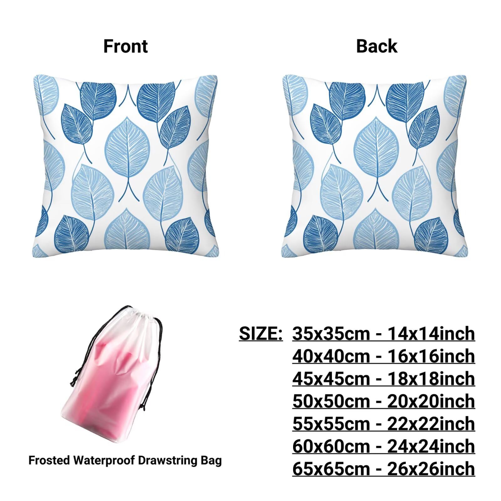 Outdoor Kissenbezug 65x65cm 4er Set Outdoor Wetterfest Kissenbezüge Blau Wasserdichte Leinen Dekorative Kissenhülle Frühling Sommer Zierkissenbezug für Balkon Terrasse Bett Garten Deko (Blätter) O-08