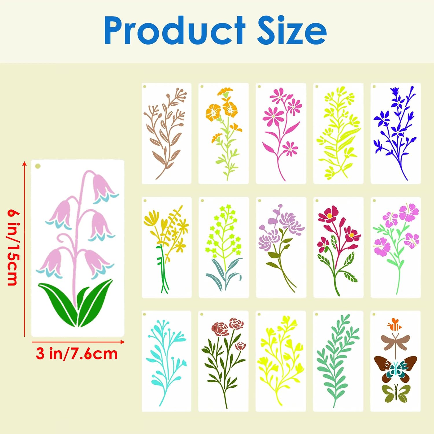 36 Pcs Wildflower Stencils for Painting on Wood & Canvas, 6x3 Inch Reusable Botanical Stencils, Plastic Floral Templates for Scrapbooking, Journals, DIY Art Crafts and Home Ornaments