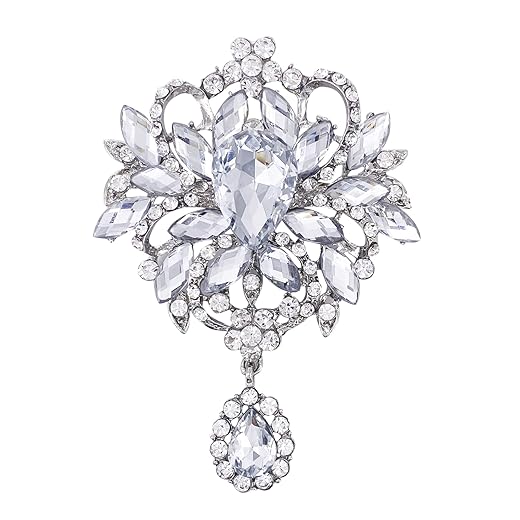 LAXPICOL Wedding Bridal Big Brown Crystal Rhinestone Bouquet Brooch Pin for Women Golden Tone