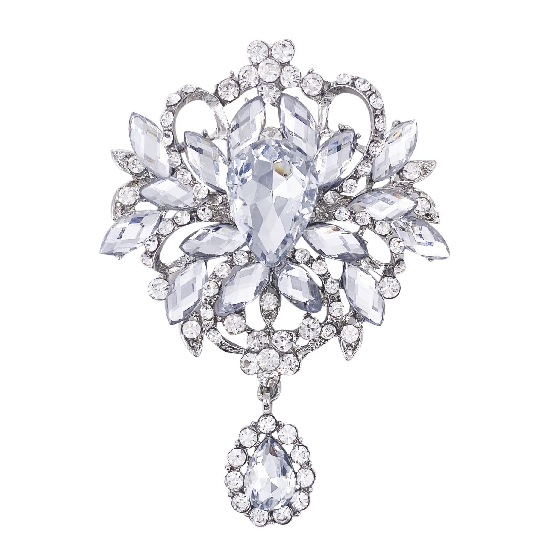 LAXPICOL Wedding Bridal Big Brown Crystal Rhinestone Bouquet Brooch Pin for Women Golden Tone