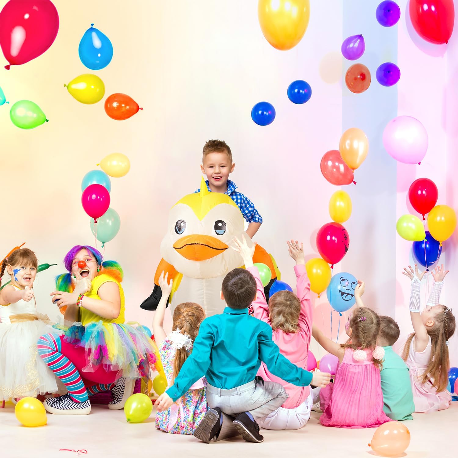 M MH ZONE Inflatable Duck Costume for Kids - Blow Up Ride on Yellow Halloween Party Suit for Boys Girls - Image 5