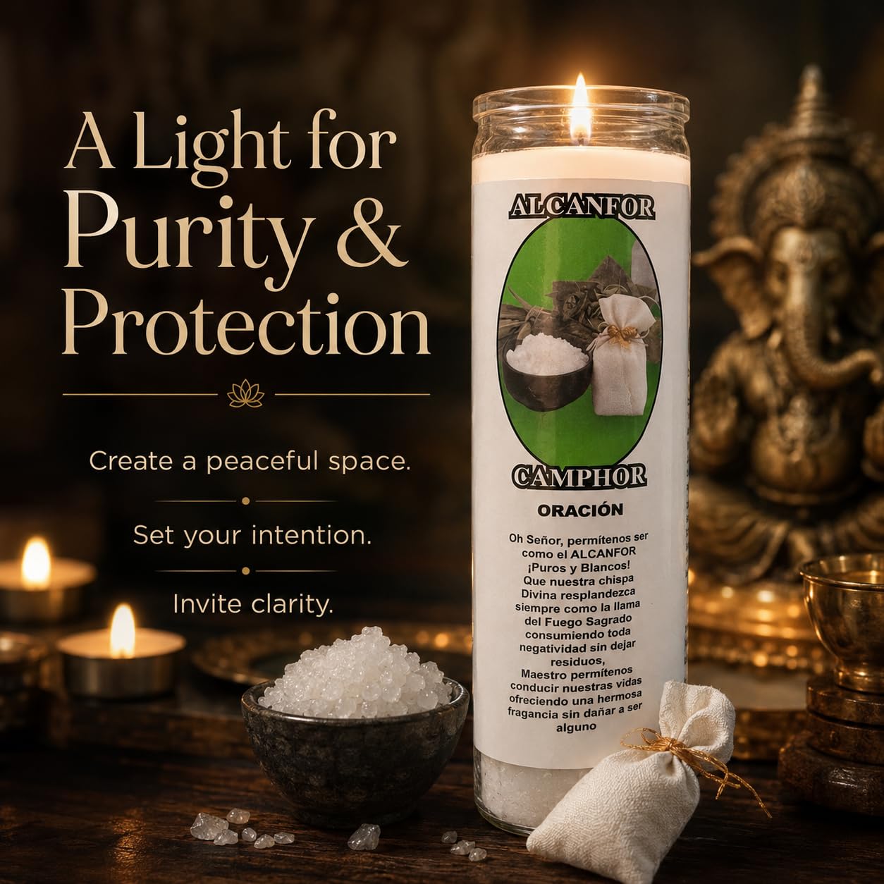 Velas devocionales aromáticas blancas de alcanfor / Alcanfor de 90 horas y 7 días, tarros de vidrio Veladoras, velas perfumadas blancas, novena de purificación espiritual, altar hispano