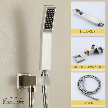 Boyel Living Shower System with Tub Spout 10 inch Shower Faucet Set with Handheld Shower Head Bathroom Ceiling Mounted Rain Shower Combo Set Brushed Nickel