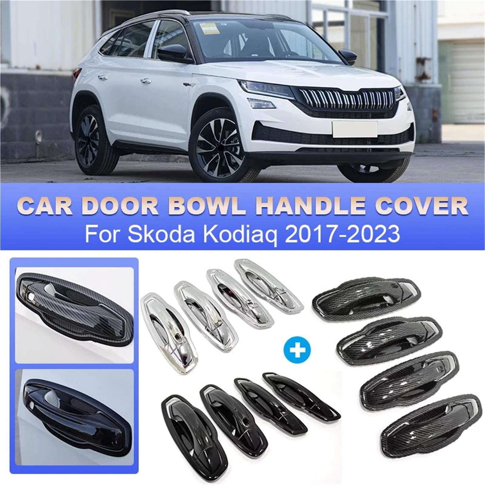 Klamka Zewnętrzna Samochodu Osłona klamki drzwi ABS Car Styling, wykończenie ramki miski, pasuje do Skody, pasuje do Kodiaq 2017-2023(4 Hole BK Handle)
