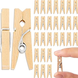 200 Pieces Mini Wooden Pegs Mini Pegs Tiny Pegs Small Picture Photo Pegs Decorative Craft Wooden Clips for Home, Arts, Crafts Decoration, Photo Display and Picture Hanging (Wood Color, 200 Pieces)