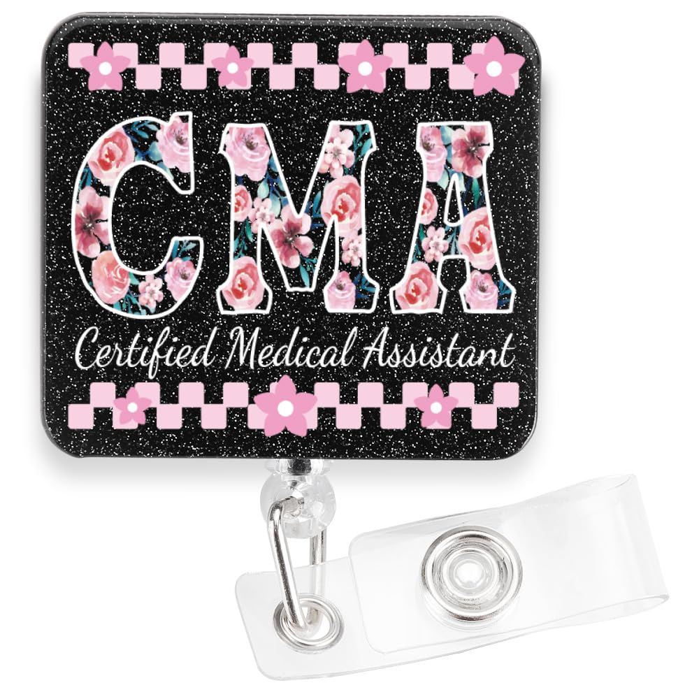 CMA Certified Medical Assistant Badge, Personalized CMA ID, Floral Medical Assistant Badge, Professional Gift, 3.5 x 1.6 inches, HW42