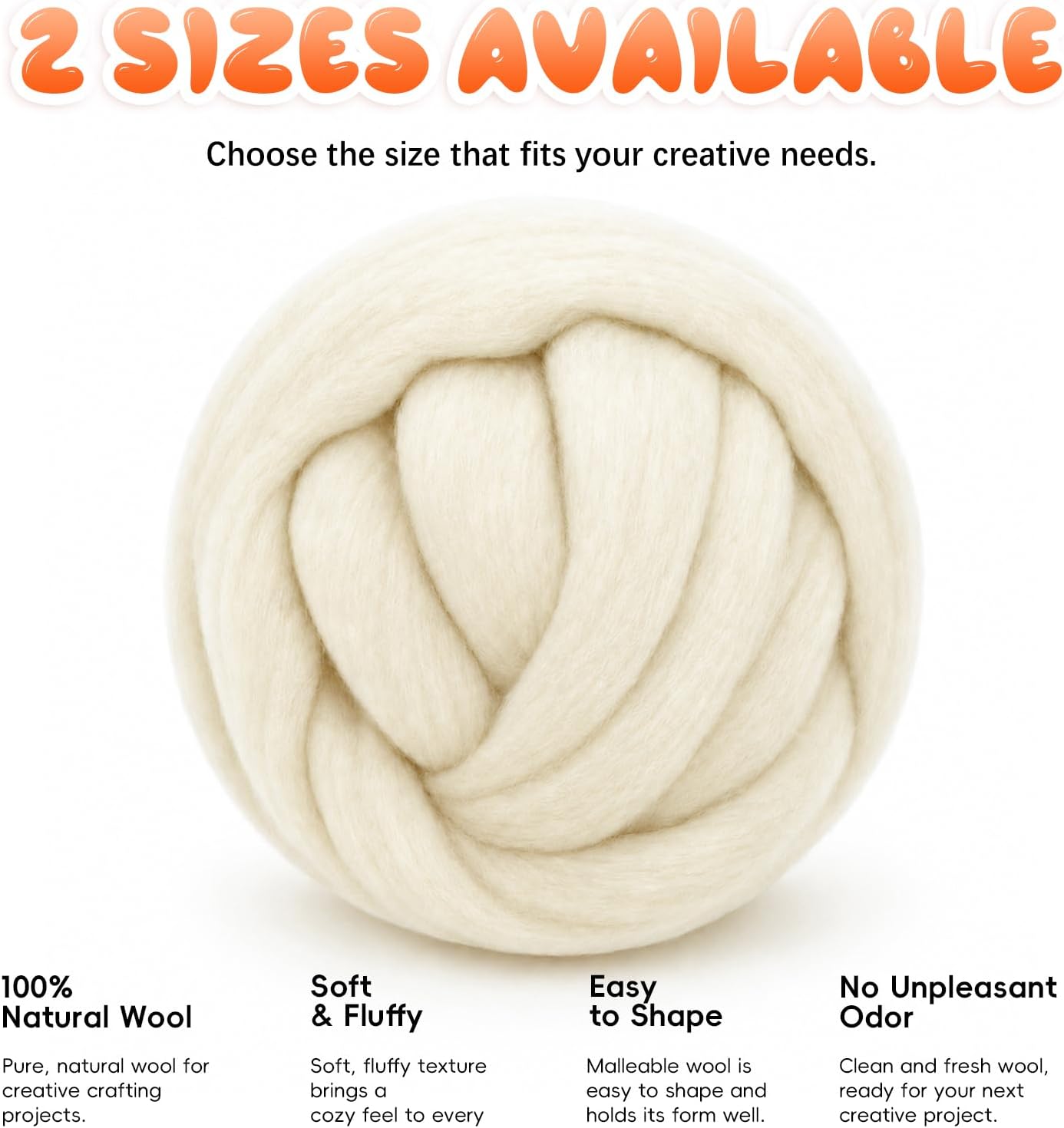 1.76oz(50g) Wool Roving: Needle Felting Wool White Roving Wool Felting Supplies Pure Wools Chunky Yarn Spinning Wool Roving for Needle Felting Wet DIY Hand Spinning(Milky White)
