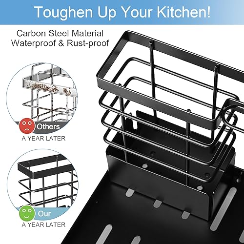 Miniatura 5 de Soporte de esponja para fregadero de cocina, organizador de fregadero de metal a prueba de óxido con drenaje, organizador de almacenamiento para