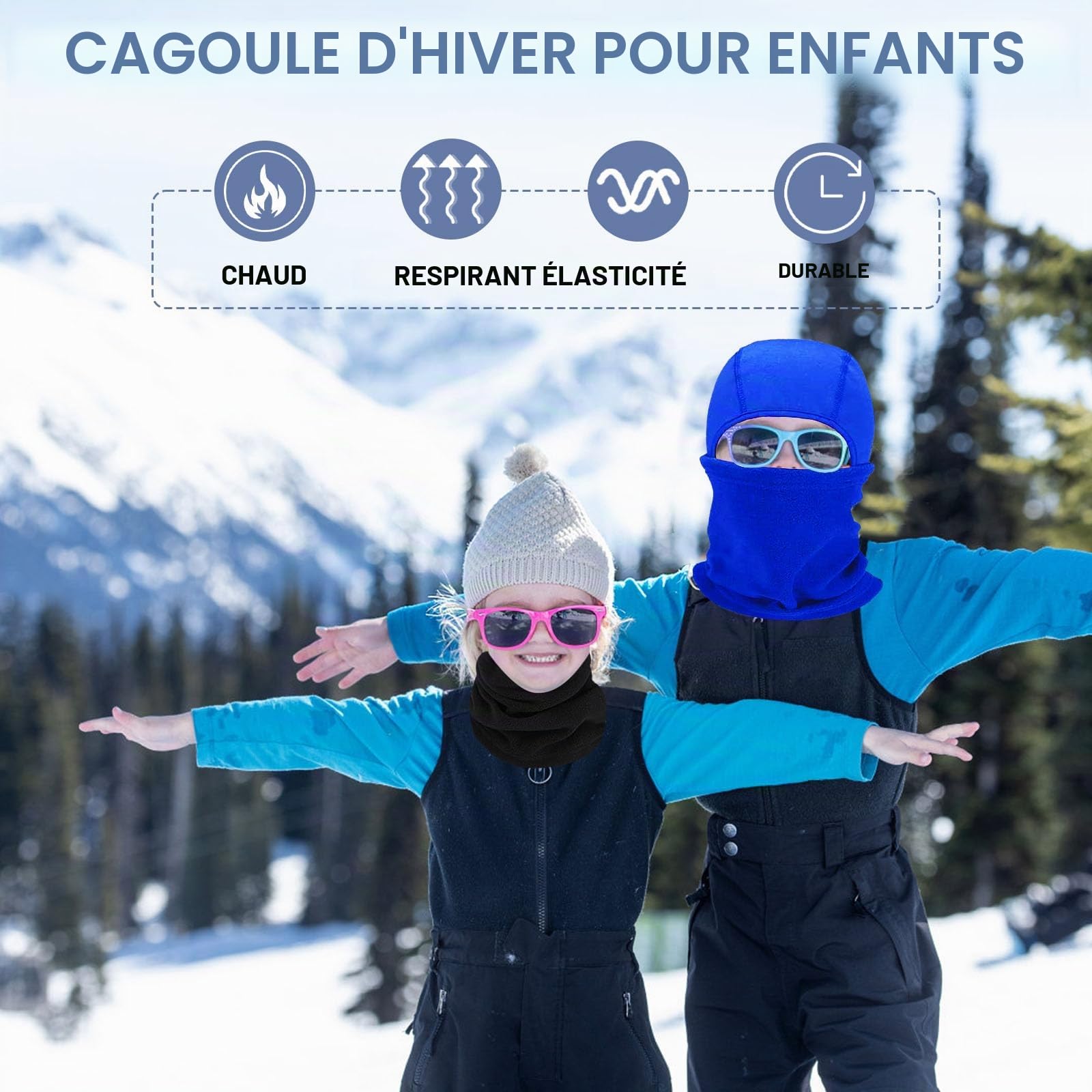 ZOCONE Lot de 3 cagoules d'hiver pour enfant - Coupe-vent - Masque facial - Masque de ski - Pour fille et garçon