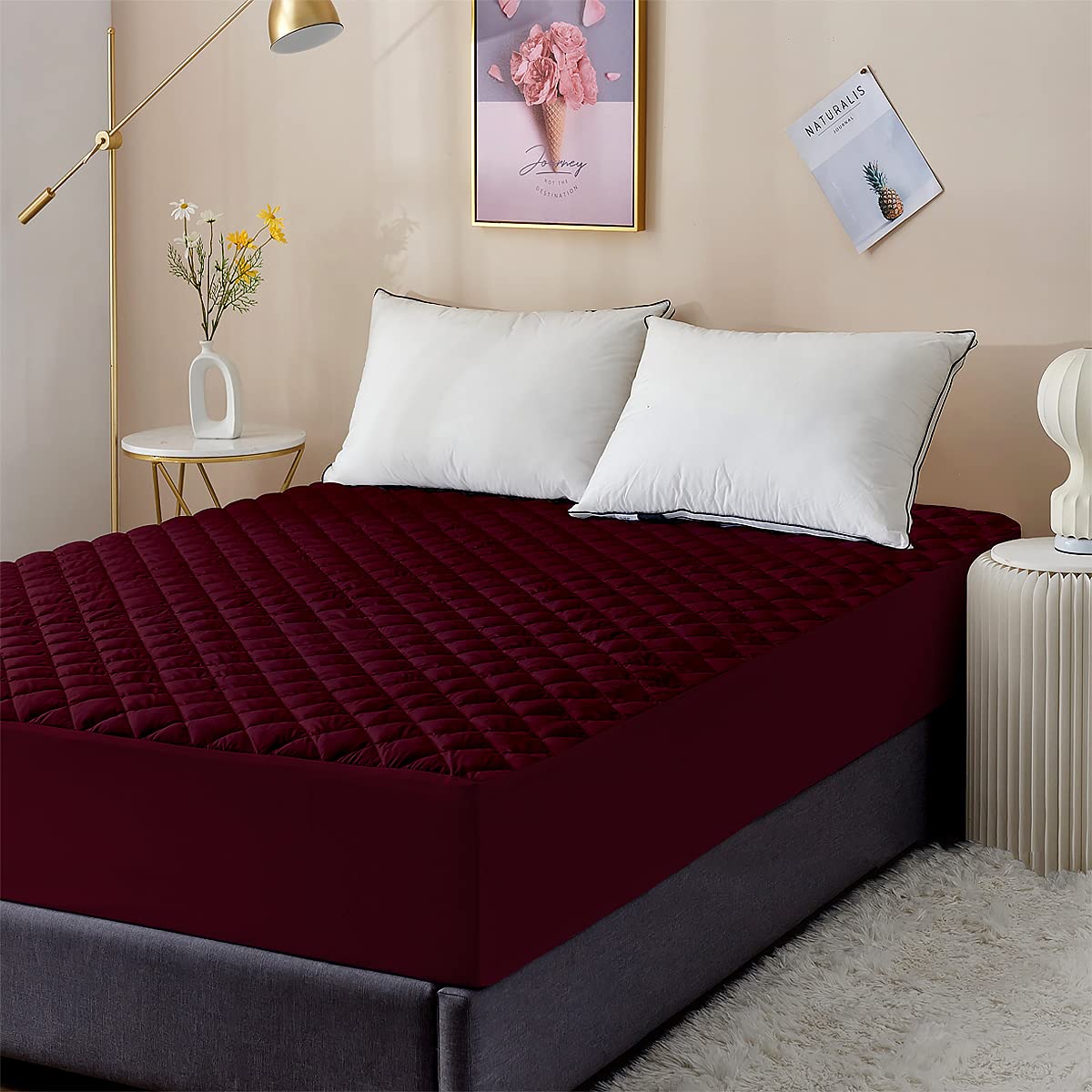 Dream Care Waterproof Maroon Quilted Mattress Protector, Ultimate Protection for Your Mattress, Breathable and Comfortable 72x78 King Size