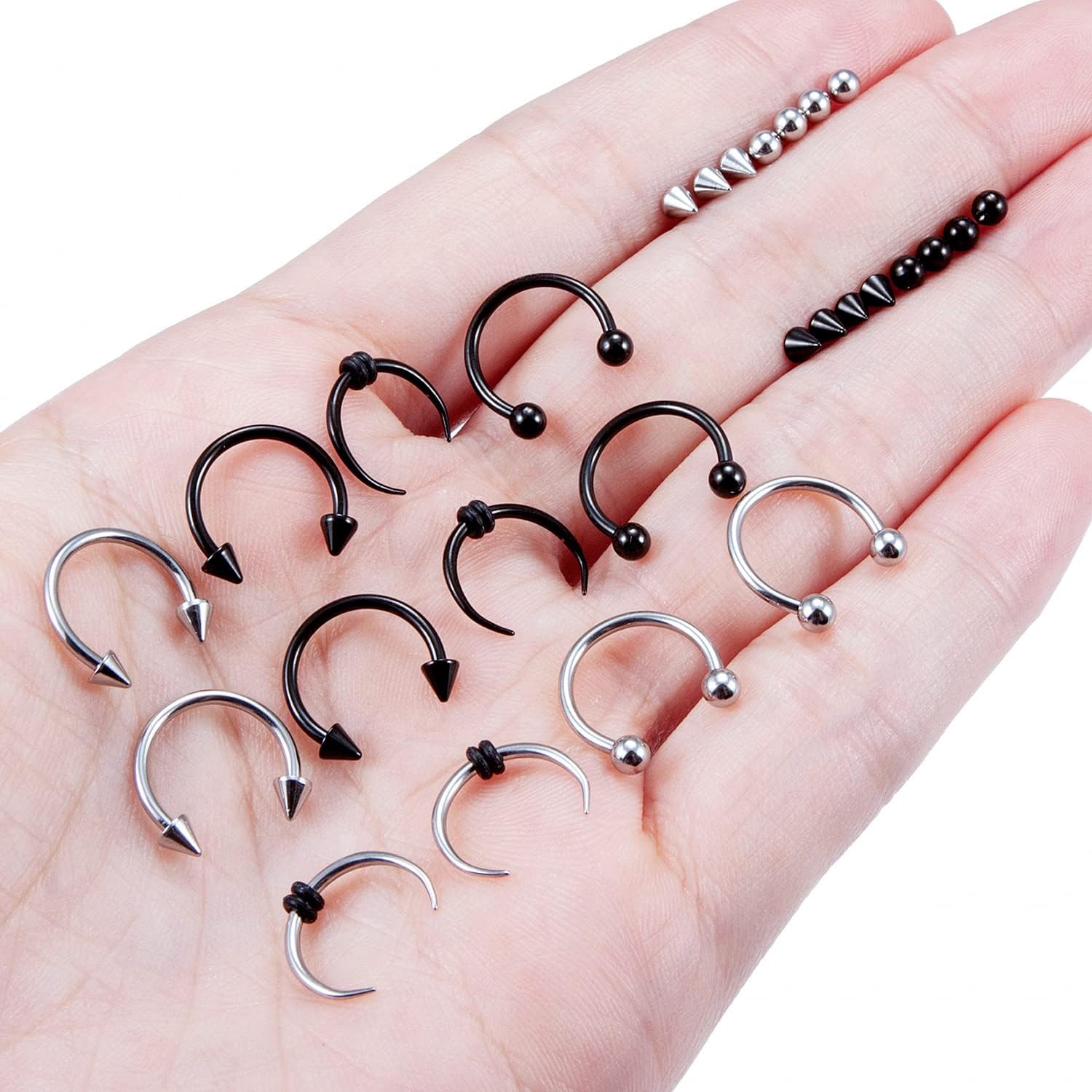 16G 14G Surgical Steel Septum Rings Nose Septum Horseshoe Hoop Lip Smiley Piercing Jewelry Eyebrow Ring Daith Earrings Replacement Ball and Spike Set - Image 6