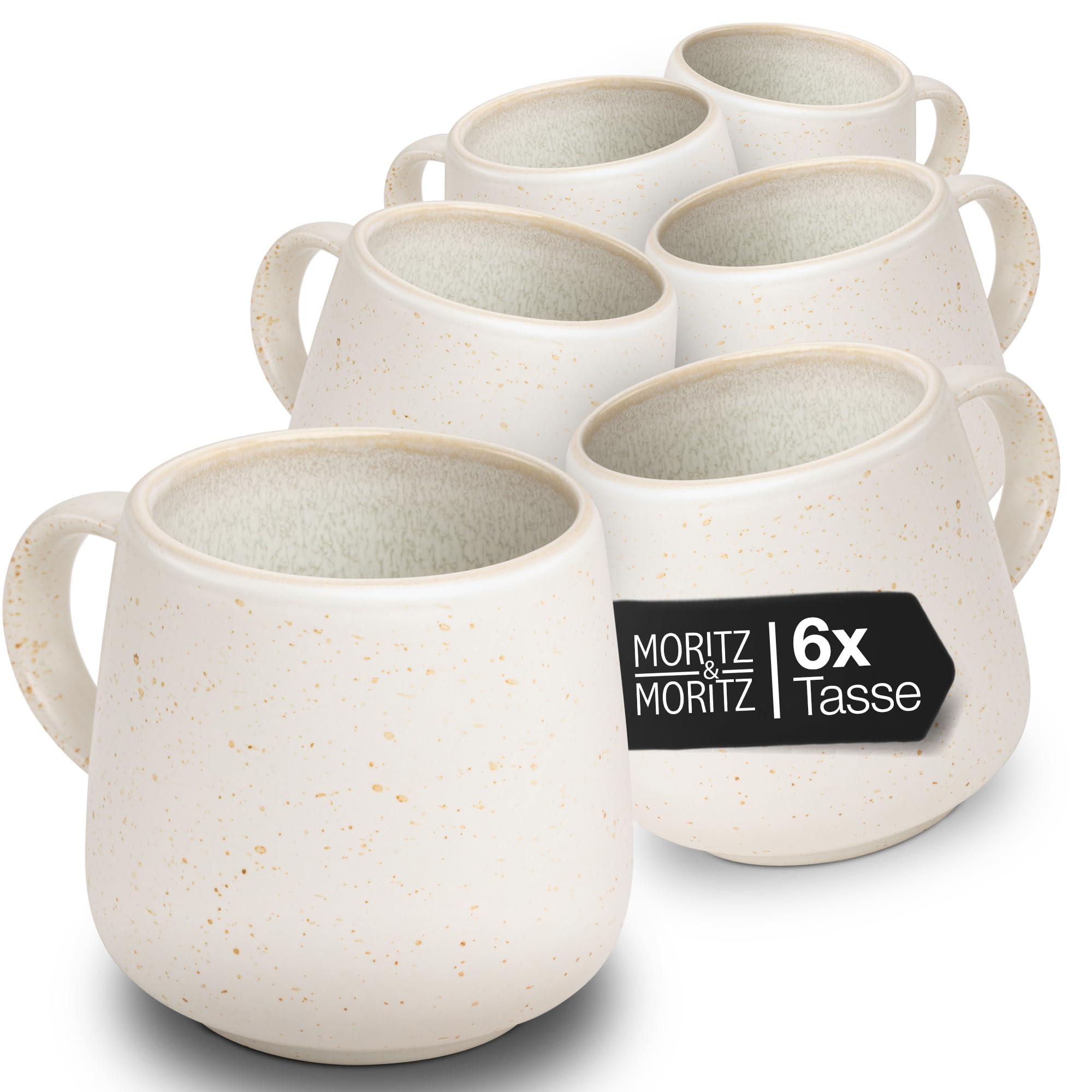 Moritz & Moritz Solid Plain Mug Set for 6 People, Cream, Modern Stoneware Cup Set, Microwave & Dishwasher Safe, Cups with Handle for Coffee, Tea, Hot Chocolate, Cappuccino