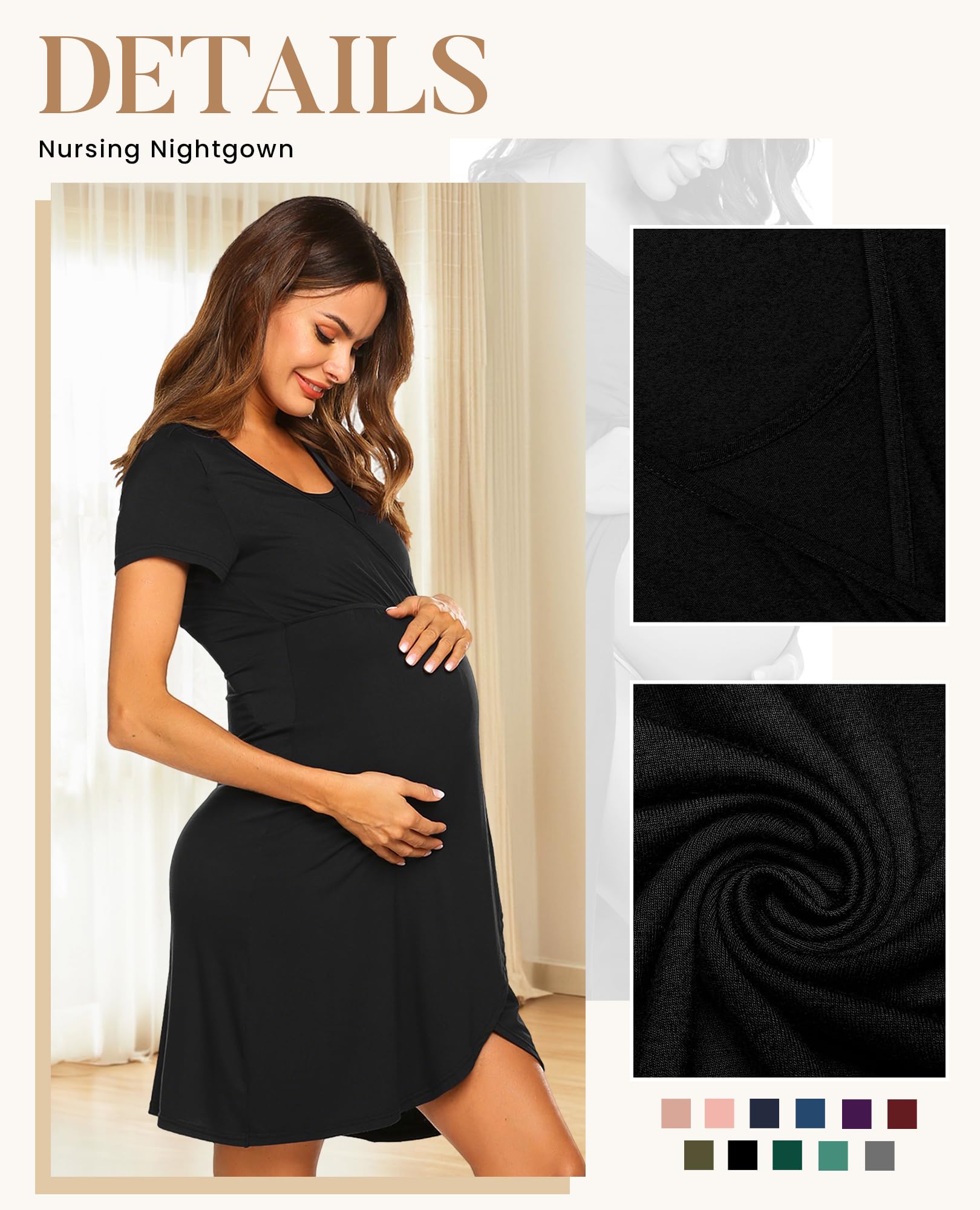 Ekouaer vestito da allattamento maternità camicia da notte donna consegno/lavoro allattamento al seno vestito da notte - - S