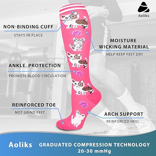Miniatura 5 de Aoliks 78 pares de calcetines de compresión médica para mujeres y hombres, calcetines de apoyo hasta la rodilla de 20-30 mmHg para correr,