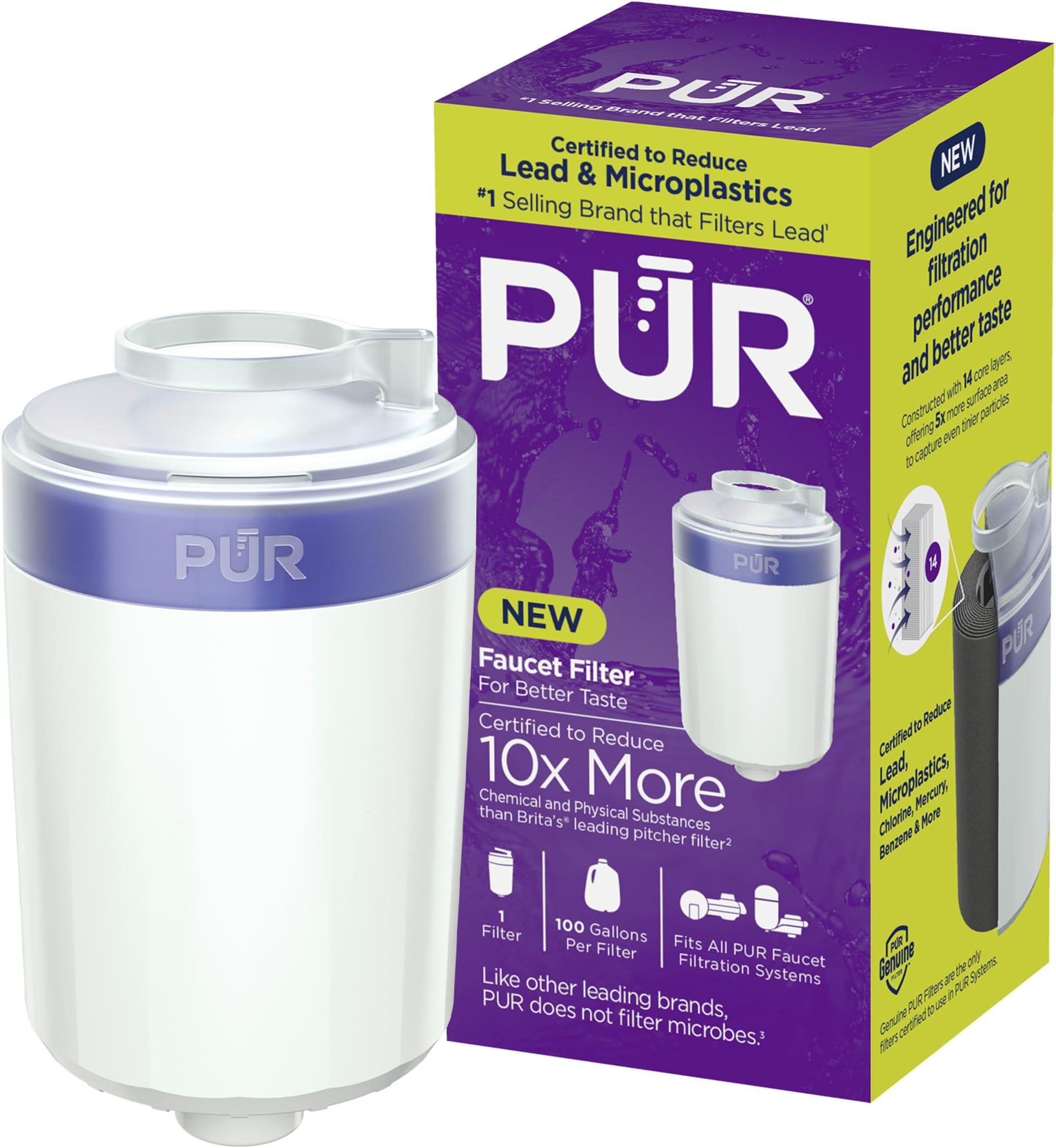 PUR Faucet Mount Replacement Filter 1-Pack, Genuine PUR Filter, 2-in-1 Powerful Filtration, Includes Lead Removal, White (RF33751)