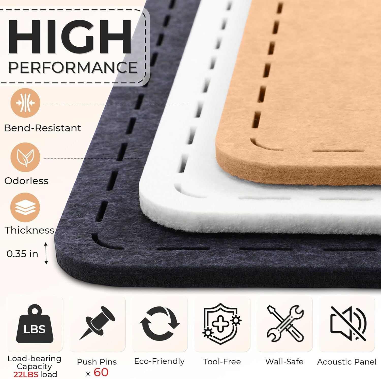 3 Pack Large Felt Bulletin Boards for Wall 24" x 16" Frameless Picture Vision Board for Office 16"/7"x 16" Alternative Cork Board with 60 Push Pins for Home, Classroom Pin Boards(White)