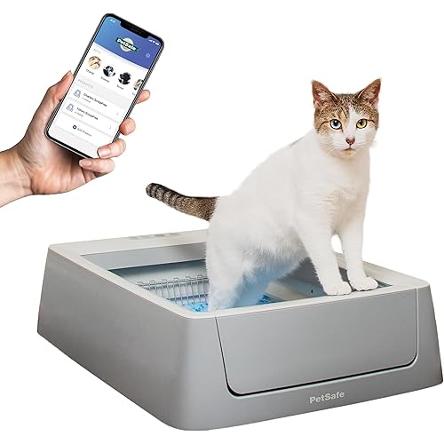 PetSafe ScoopFree Crystal Smart Automatic Litter Box - Uncovered Motion-Sensing Cat Box with Integrated Health Counter & App - Includes 1 Disposable Crystal Litter Tray