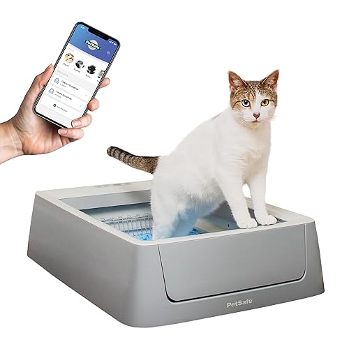 PetSafe ScoopFree Crystal Smart Automatic Litter Box - Uncovered Motion-Sensing Cat Box with Integrated Health Counter & App - Includes 1 Disposable Crystal Litter Tray