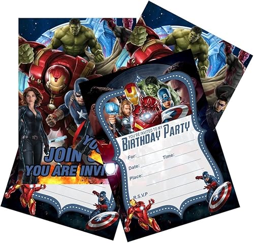 Miniatura 3 de SUTRADHAR 24 invitaciones de cumpleaños de superhéroes, invitaciones de fiesta de superhéroes, suministros de decoración para fiestas de cumpleaños