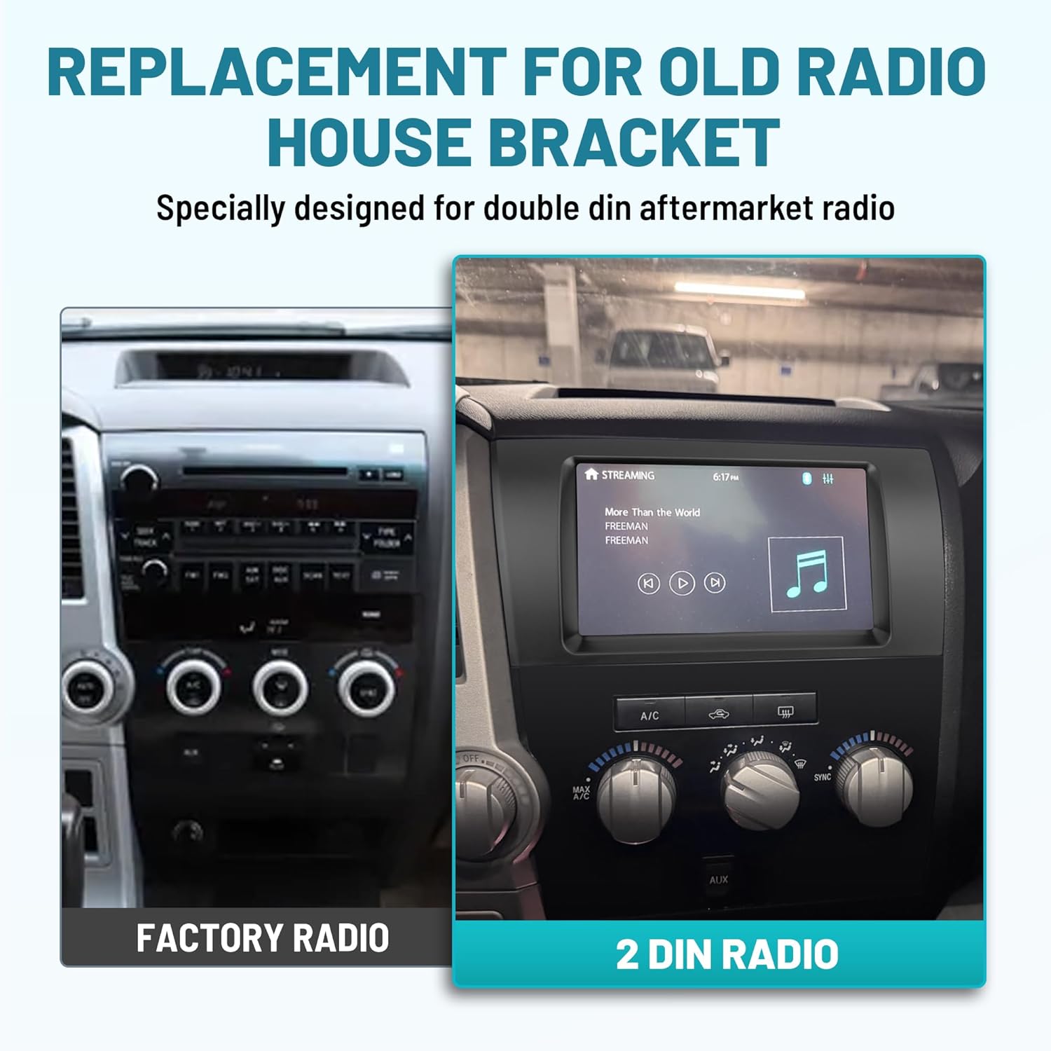 NuIth Matt Double DIN Radio Dash Kits for Toyota 2007-2013 Tundra/2008-2022 Sequoia, Double Din Mount Housing Bracket Installation Trim Bezel Kit Installation Aftermarket Stereo (Dash Kit+Radio Wire)