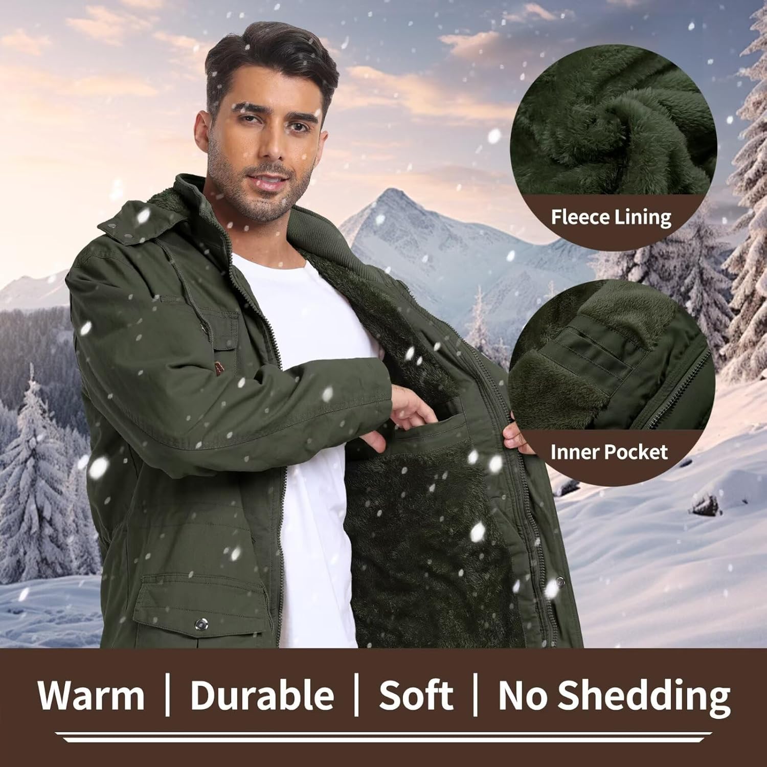 Men's Thick Winter Jackets Fleece Lined Thick Jackets Hood Work Jackets Coat Cotton Military with Cargo Pockets - Image 4