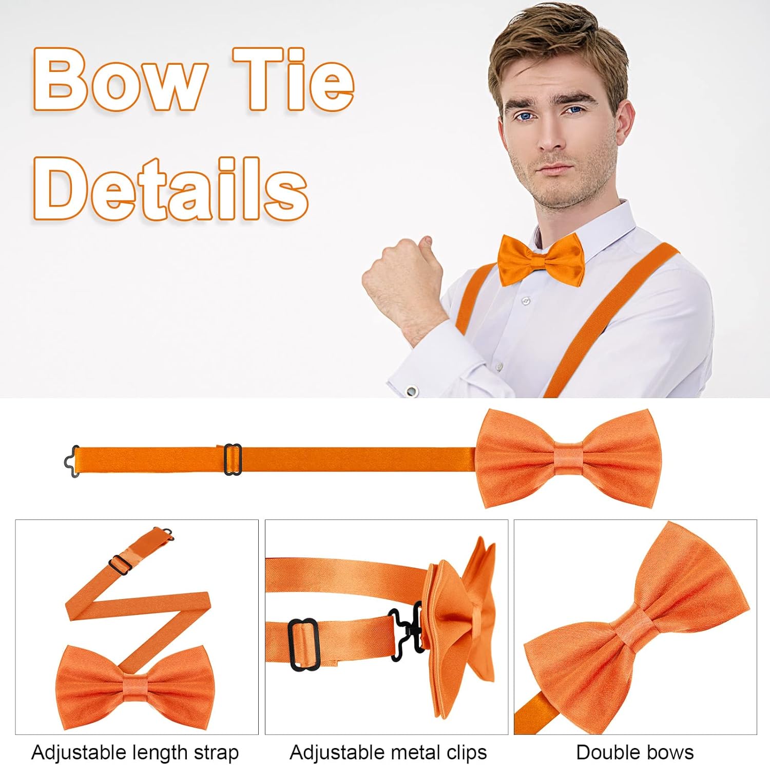 Handepo 9 Sets Solid Color Men's Suspender Bow Tie Set Elastic Bow Tie Adjustable Bow Tie and Suspender Sets(Fresh Colors) - Image 4