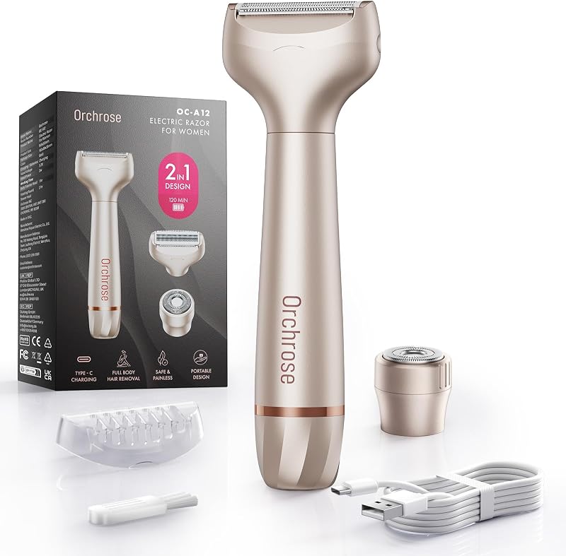 Aparador elétrico recarregável Orchrose 2 em 1 para áreas faciais e corporais, Champagne Gold