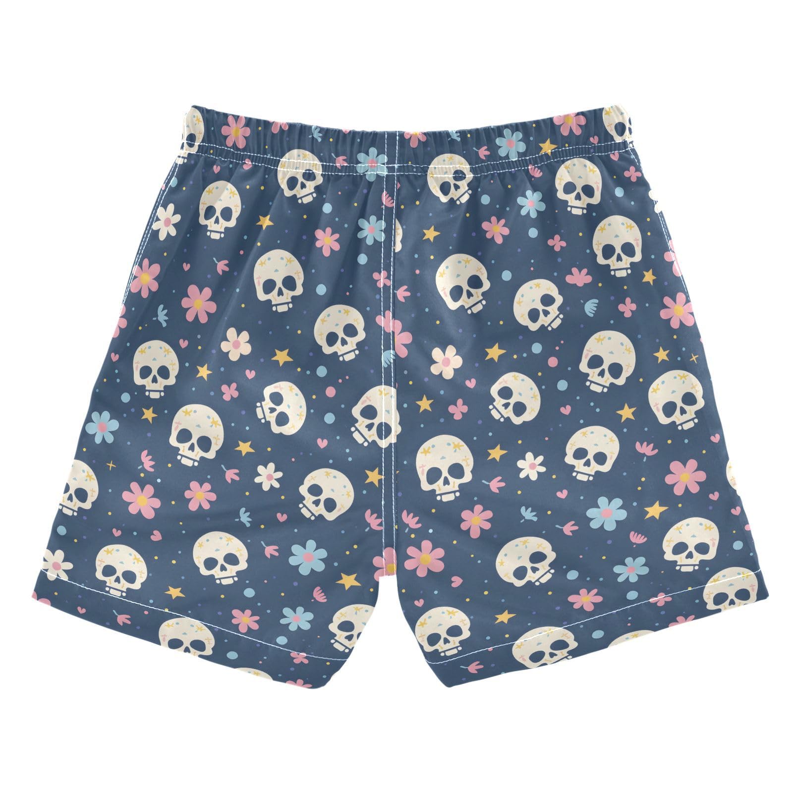 ALAZA Sugar Skull Flower Navy Blue Boys' Swim Trunks Beach Shorts Quick Dry Swimsuit 2T