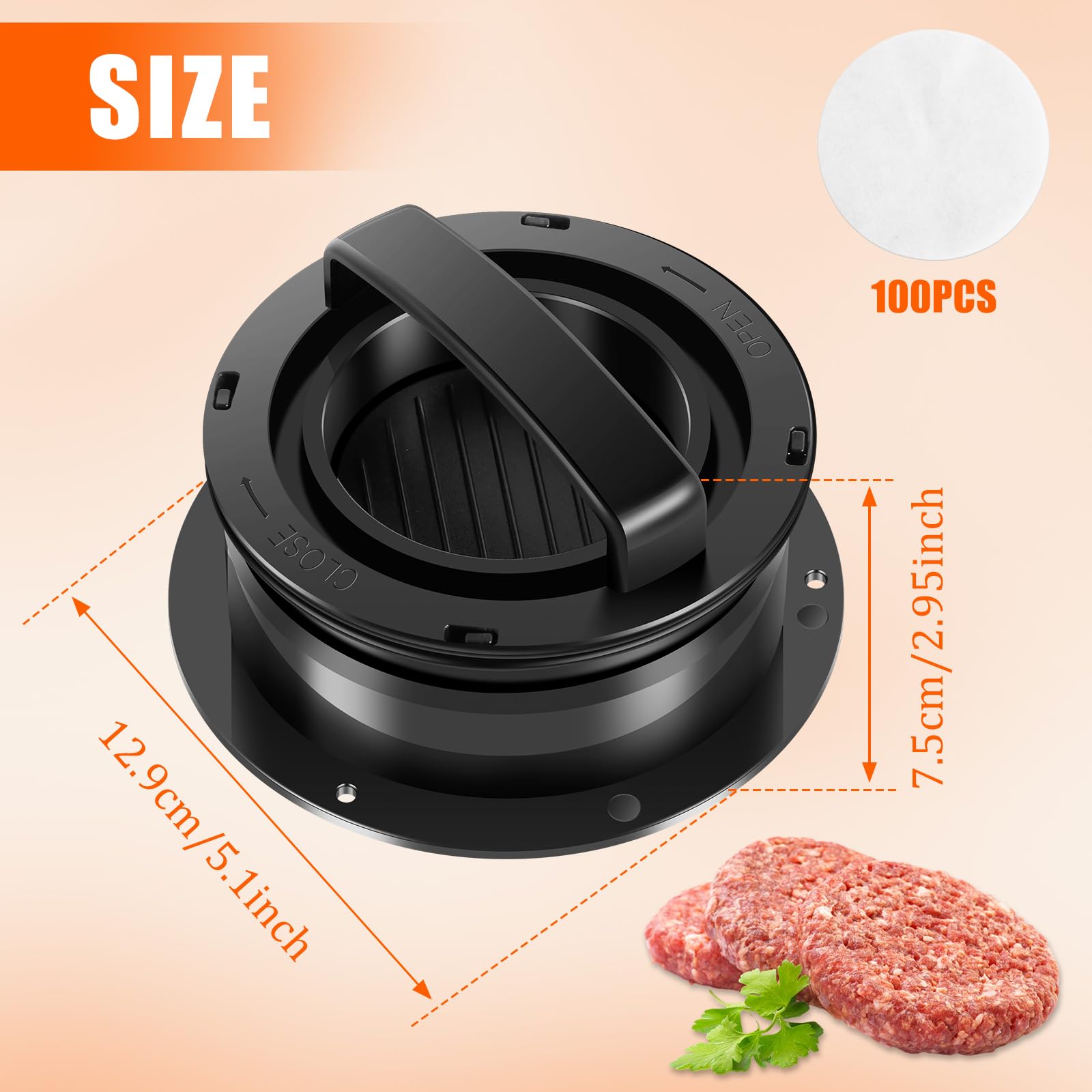 4 in 1 Burger Press Patty Maker, Sandwich Cutter and Sealer, Non-Stick Hamburger Press Patty Maker Stuffed Burgers Press with 100 Wax Papers, Sliders Beef Burger Press for BBQ Hamburger Mold Kit