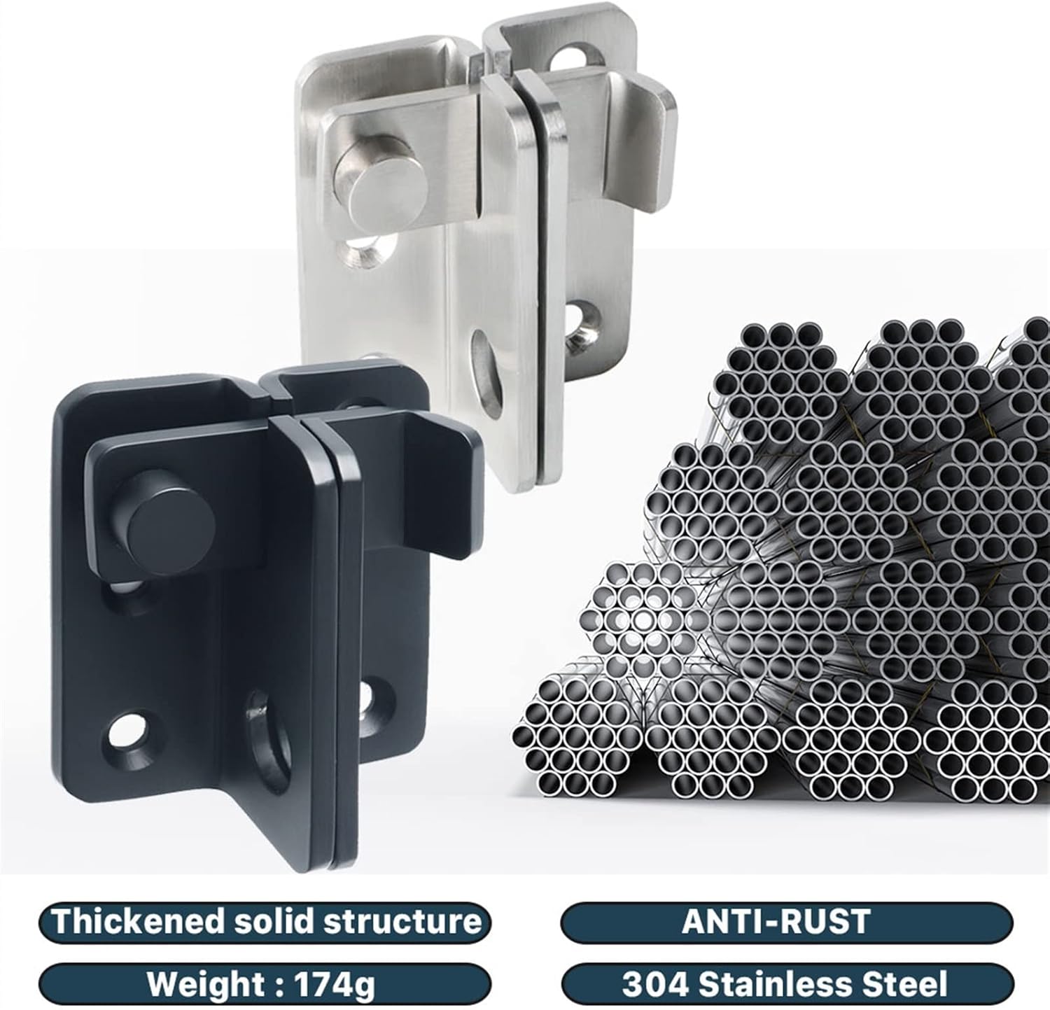 Stainless Steel Bolt Door Bolt Lock Closet Drawer Sliding Door Bolt Lock Household Furniture Hardware 1Pcs (Color : Matte Black)