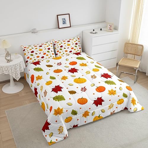 Miniatura 3 de Juego de ropa de cama de calabaza otoñal para niños, cosecha de otoño, juego de edredón de decoración de Acción de Gracias para niños y niñas,