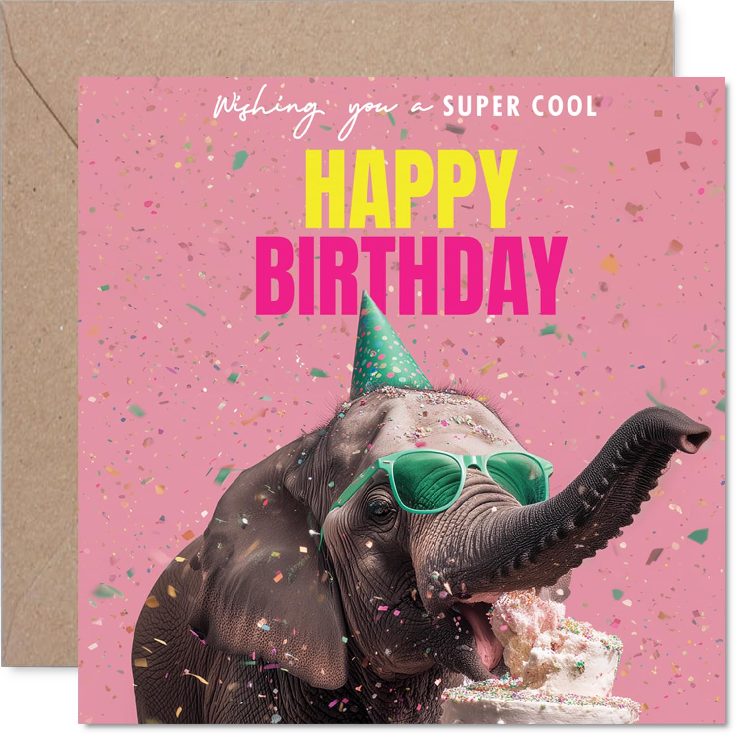 Family Birthday Card - Elephantastic Birthday - Happy Birthday Card for Family from Colleague Friends, 145mm funny elephant Bday Greeting Cards