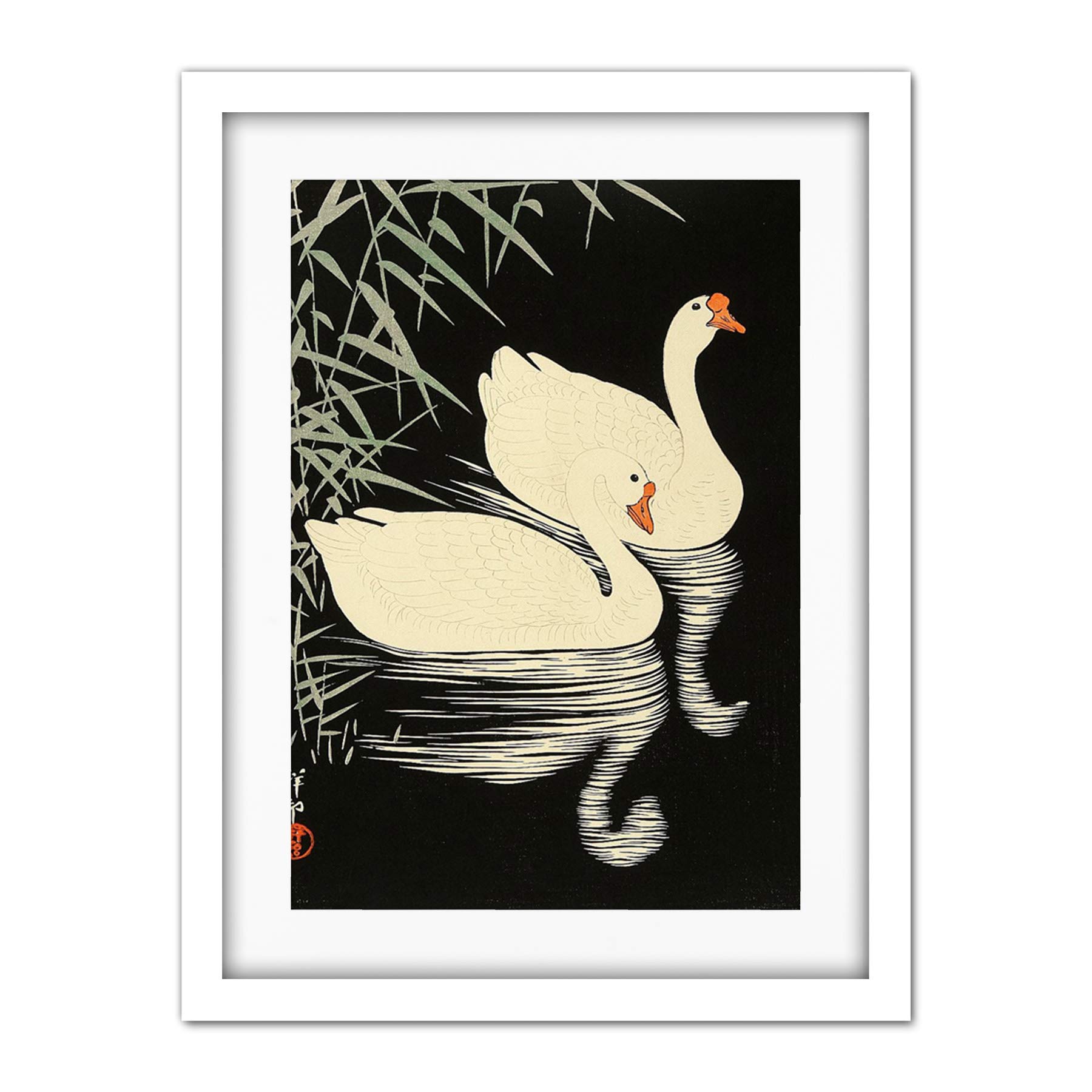 Wee Blue Coo Ohara Koson Swans Artwork Framed Wall Art Print 18X24 Inch