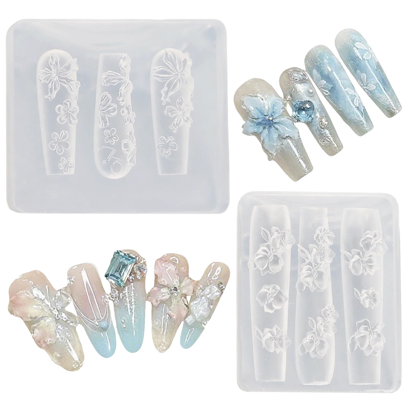 Premium Silicone Flower Nail Art Molds for DIY Charms, 3D Floral Nail Template for Manicure Decorations, Blossom Stencil Craft Tool for Women