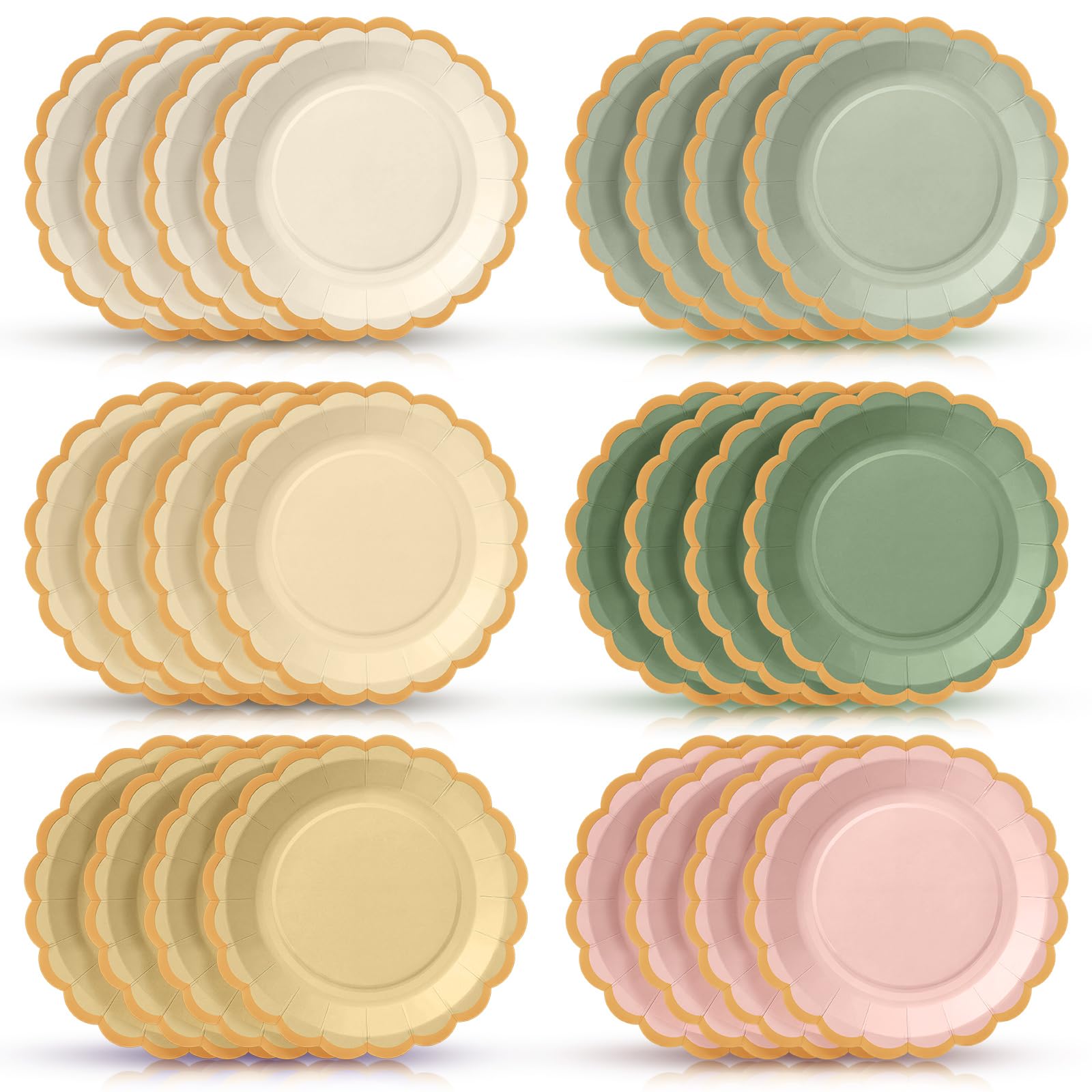 96 Pcs Sage Green and Pink Paper Plates 9 Inch Scalloped