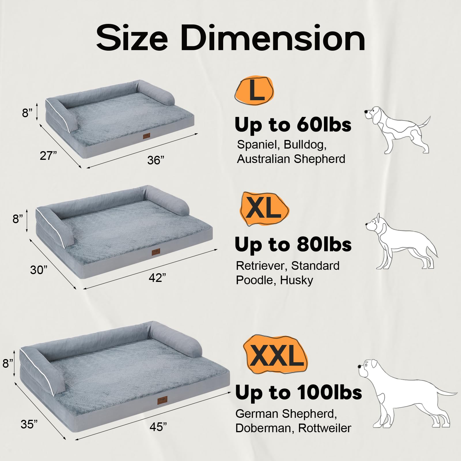 Large Dog Bed Orthopedic Washable Beds Bolster Pet XL XLarge Big