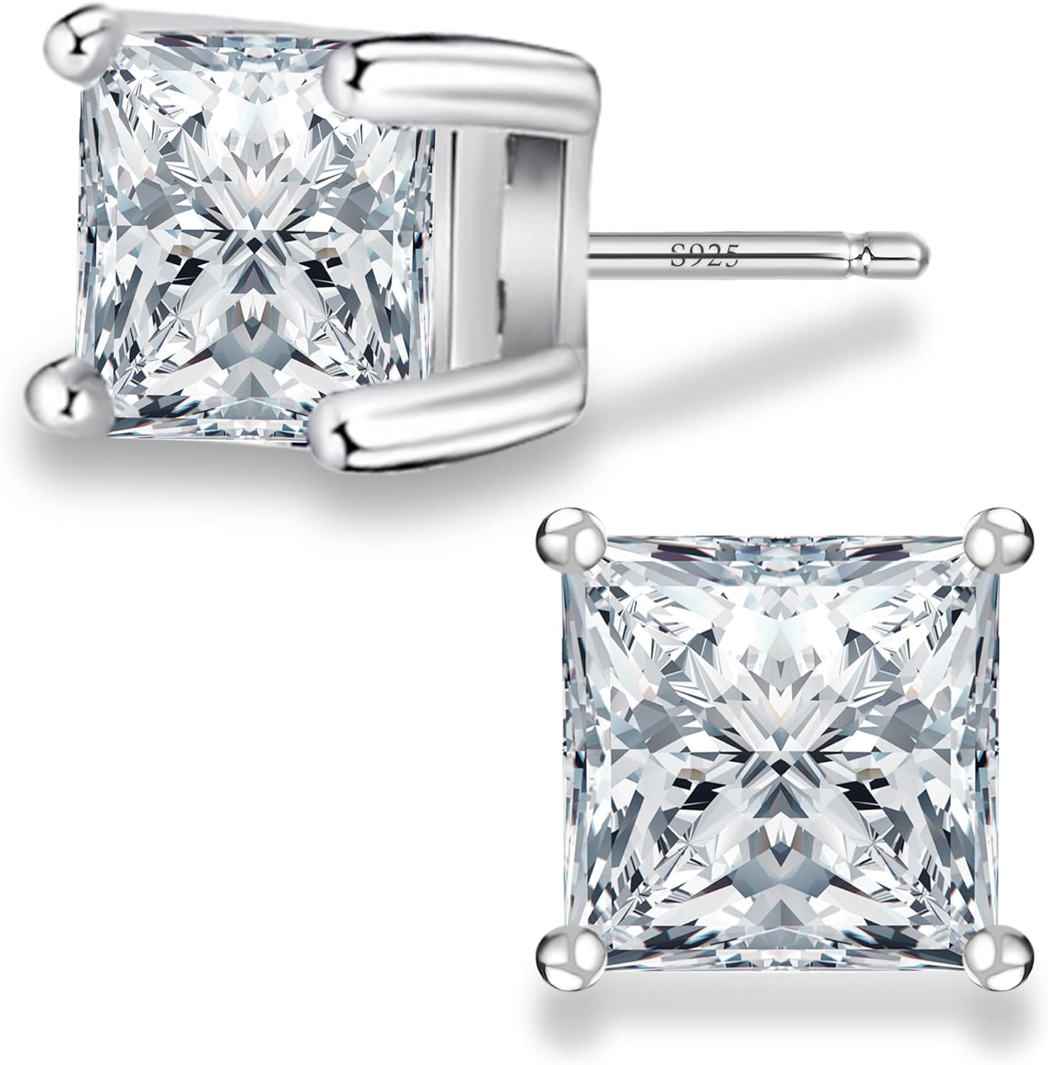 Sereney Sterling Silver Stud Earring for Men 6mm, Valentines Silver Bow Stud Earring 8mm Halo Stud Hypoallergenic Earrings, 5A Cubic Zirconia Earrings CZ Studs Earrings for Girl Women