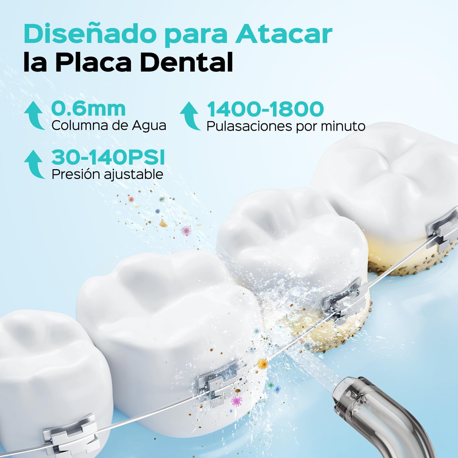 COSLUS C51 Irrigador Dental Bucal Portatil: 3 Modos y 18 Presión Ajustable -300ml IPX7 Irrigador Bucal Inalámbrico para Ortodoncia/Encías Sensibles -Limpieza Dientes de Hogar Viaje - 4 Boquillas Negro