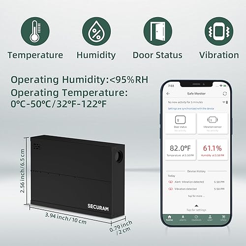 Miniatura 3 de Monitor de seguridad seguro para pistolas/caja de seguridad/gabinete, monitorea remotamente el estado de la puerta y la vibración, la temperatura y