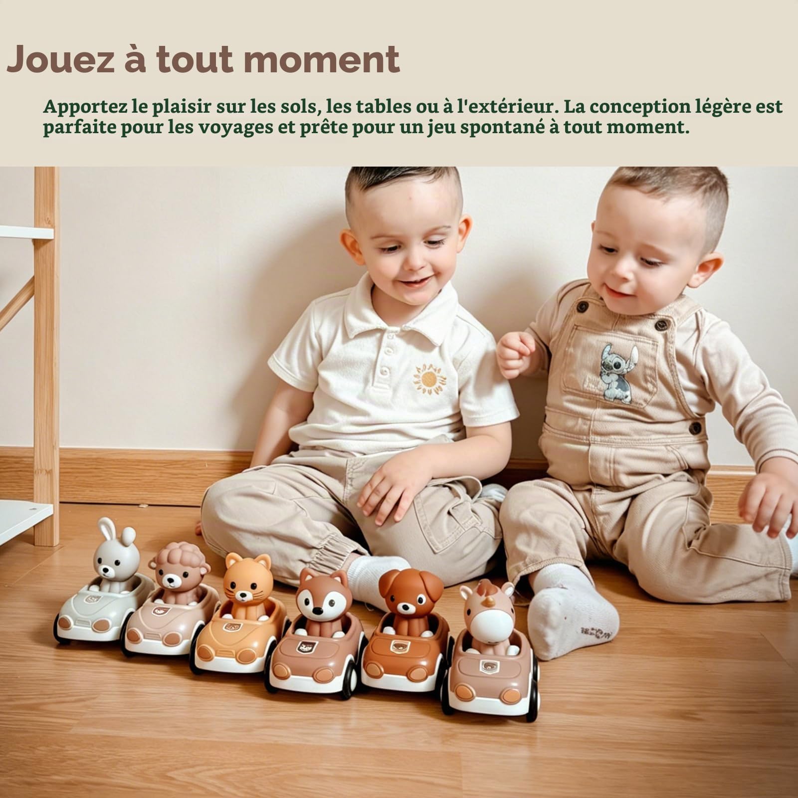 Nueplay Lot de 6 voitures jouets pour enfants de 1 à 3 ans, véhicules avec
