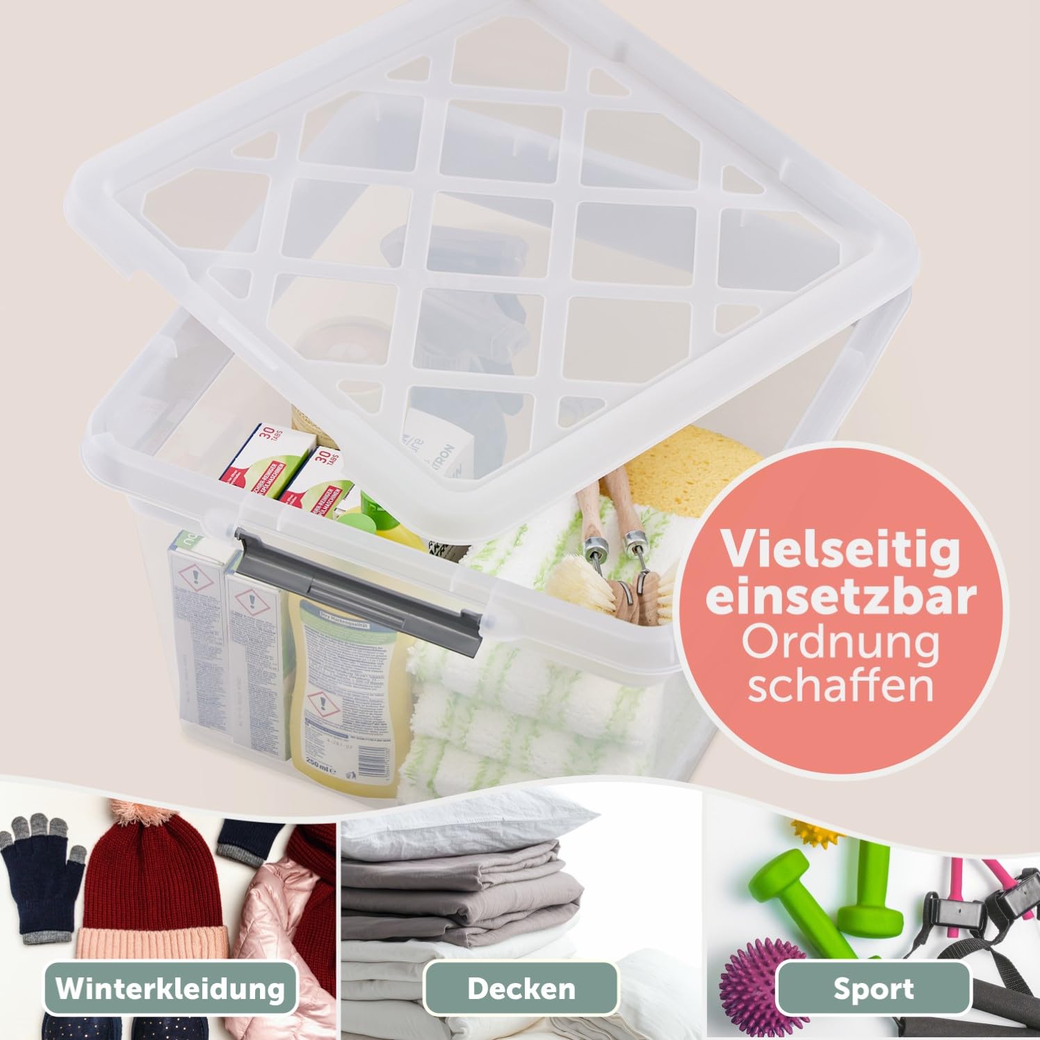 Blumtal Aufbewahrungsbox mit Deckel 32L aus Kunststoff - Aufbewahrungsboxen 36,5x36x26,5 cm - Boxen Aufbewahrung aus 100% Neumaterial & Verschlussclips - Aufbewahrungsbehälter mit Deckel 6er Set