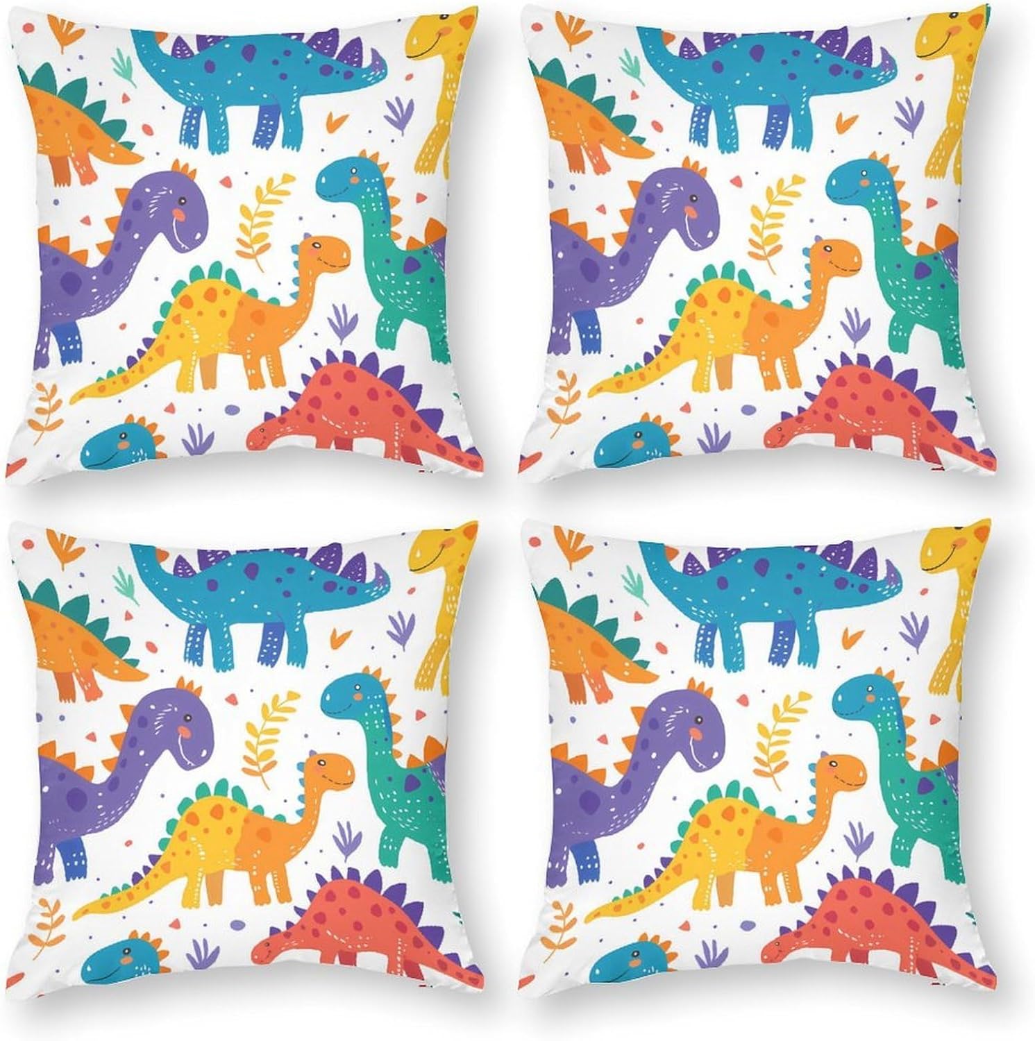 Colorful Dinosaur Printed Throw Pillow Case 4 Pcs Soft Pillowcases Pillows Covers Sofa Bed Decor 12/14/16/17/18/20/22/24/32 Inches