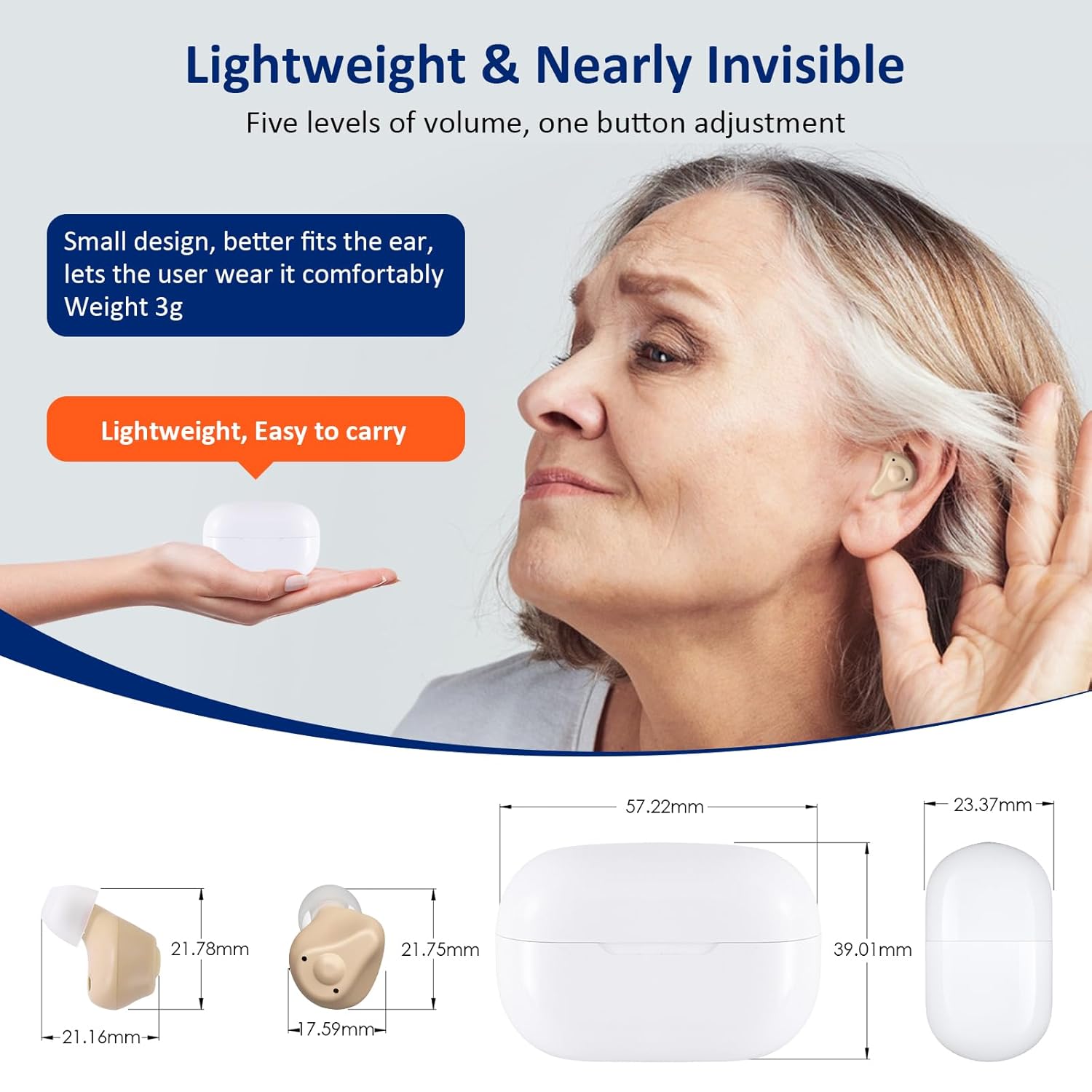 Hearing Aids, GATTLUKD 16 Channel Digital Rechargeable Hearing Aid for Seniors with Noise Reduction, OTC Invisible Hearing Amplifier with Volume Control and Portable Charging Case, White
