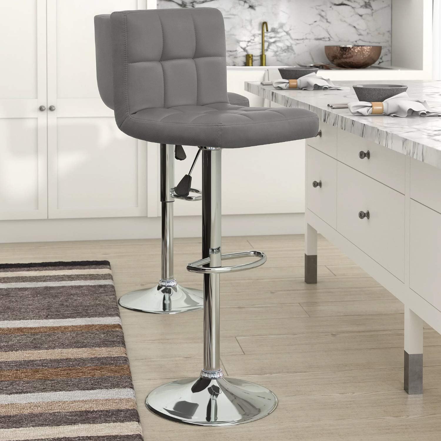 Buy Kaimeng Bar Stools Modern Square Counter Height Barstool 22 To 33 Pu Leather Swivel Adjustable Stool With Back Set Of 2 For Kitchen Dining Grey Online In Indonesia B07q5dbgcr