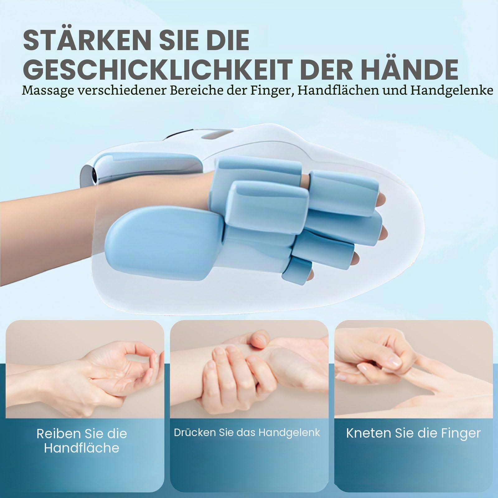 Handmassagegerät mit Thermotherapie,Handmassagegerät Mit Wärme & Luftkompression,3 Modi,5 Intensitätsstufen,15 Minuten automatischer Timer,Wireless Elektrisches Wiederaufladbare HandMassager (1pcs)